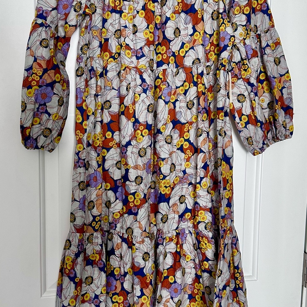 Women’s  Floral Long Sleeve Tiered Dress - White Multi